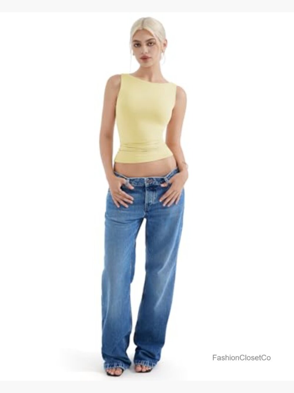 Double Lined Padded Open Back Boat Neck Tank Top - Picture 5 of 6